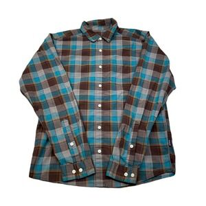 Patagonia Outdoor Shirt Mens Small Brown Blue Plaid Button‎ Down Long Sleeve
